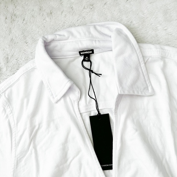 NWT- MONROW x Revolve Shirred Waist Shirt Dress in white - Picture 11 of 14